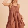 Tiered Mini Cami Dress with Pockets - Caramel
