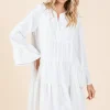 Tiered Notched Flare Sleeve Dress - Ivory