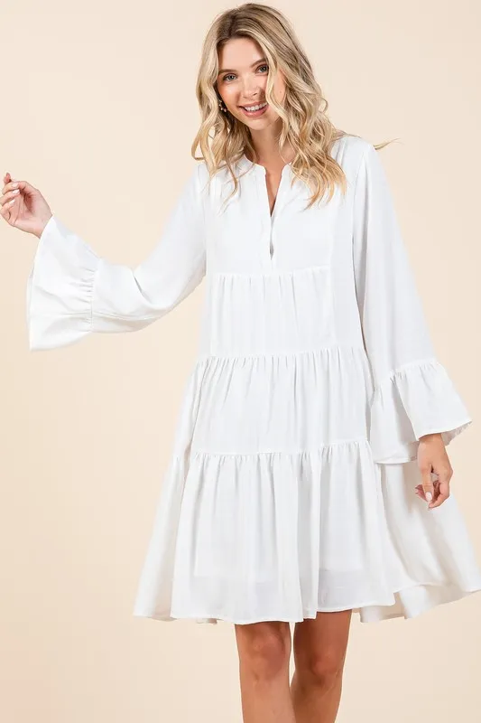 Tiered-Notched-Flare-Sleeve-Dress-Ivory-2