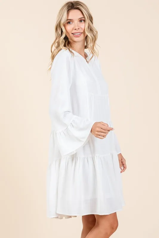 Tiered-Notched-Flare-Sleeve-Dress-Ivory-3