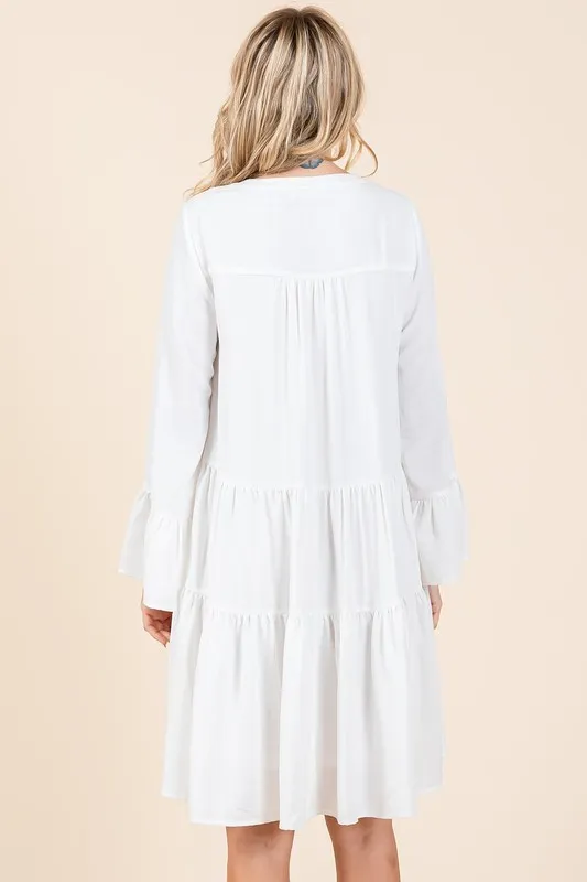 Tiered-Notched-Flare-Sleeve-Dress-Ivory-4