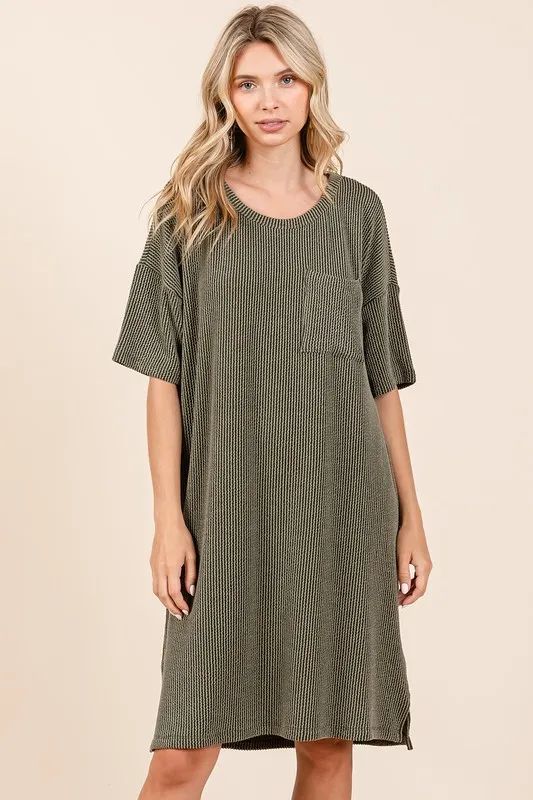 Urban-Rib-Knit-Short-Sleeve-Tee-Dress-Army-Green-2
