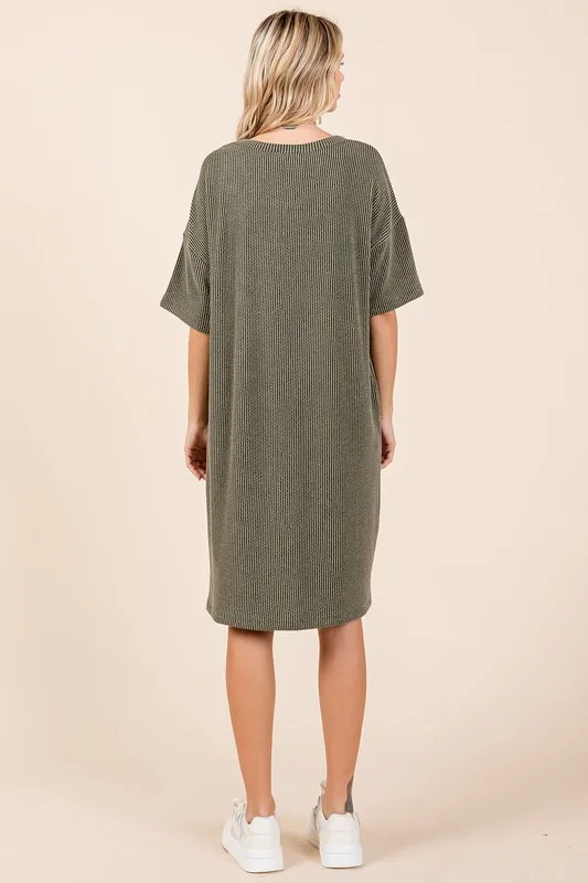 Urban-Rib-Knit-Short-Sleeve-Tee-Dress-Army-Green-3