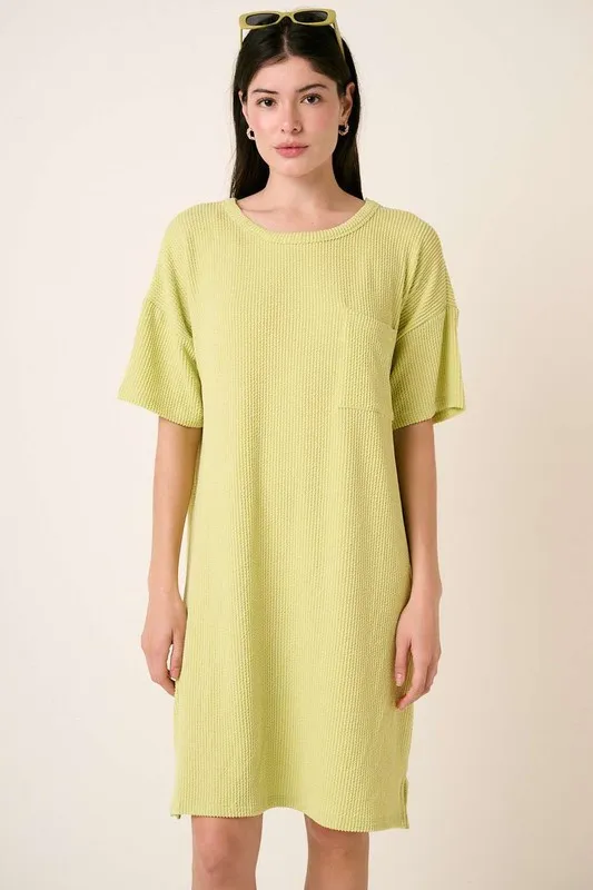 Urban Rib Knit Short Sleeve Tee Dress - Lime
