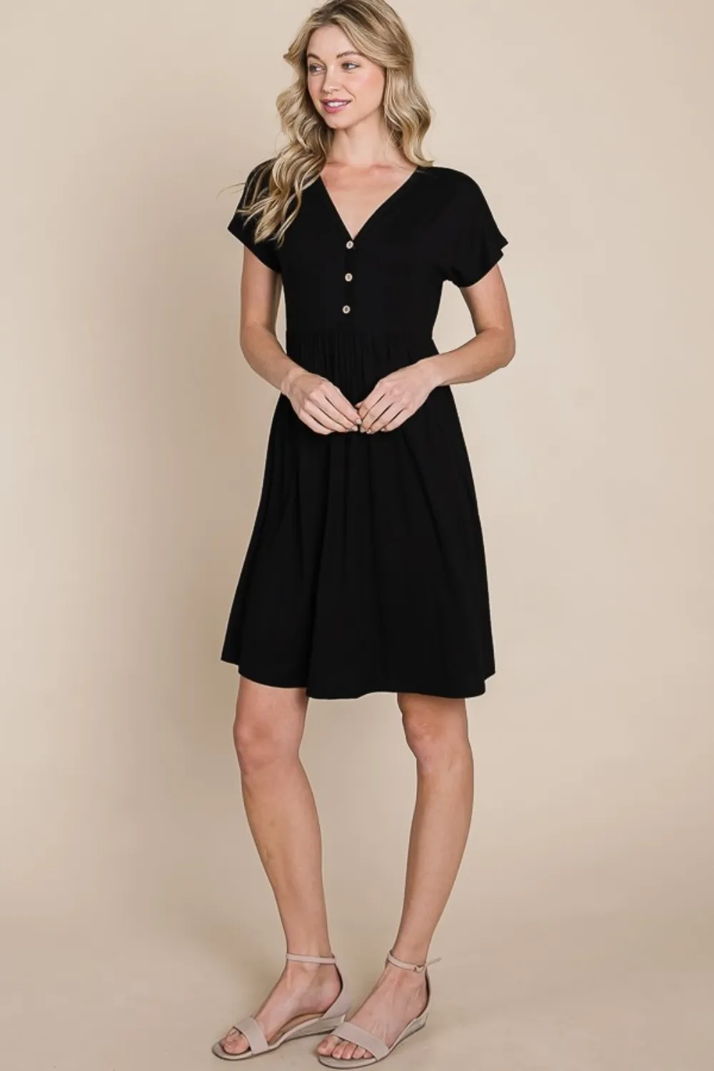 V-Neck-Short-Sleeve-Dress-Black-4