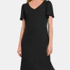 V-Neck Short Sleeve Dress - Black
