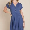 V-Neck Short Sleeve Dress - Blue