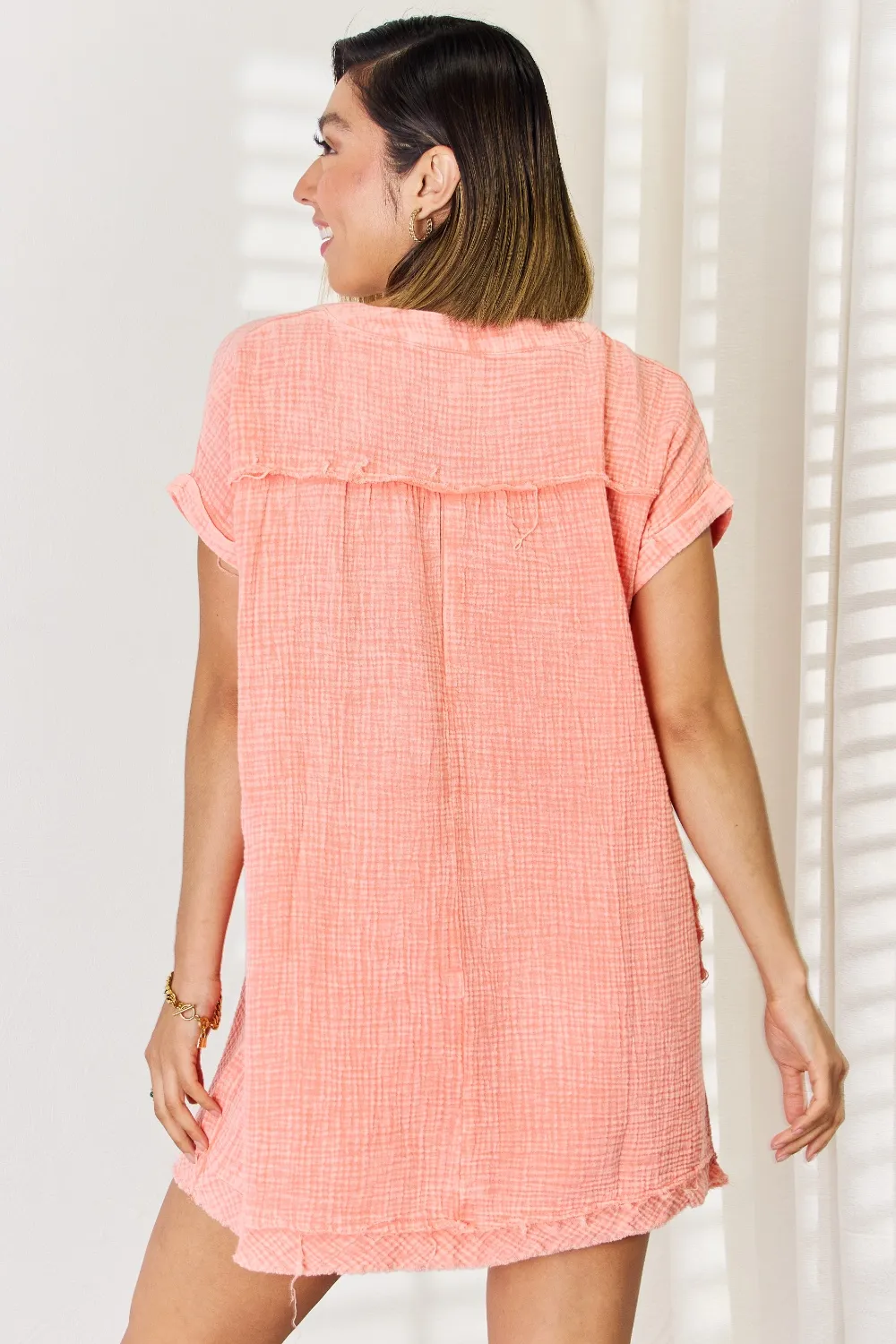 Washed-Nochted-Rolled-Short-Sleeve-Dress-Coral-3