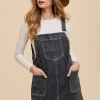 Wide Strap Denim Overall Dress with Pockets - Black